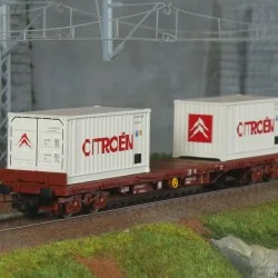 Jouef HJ6310 Wagon plat à ridelles Rs à bogies, SNCF, chargé 2 cont...