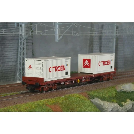 HJ6310-Jouef HJ6310 Wagon plat à ridelles Rs à bogies, SNCF, chargé 2 conteneurs de 20' Citroën