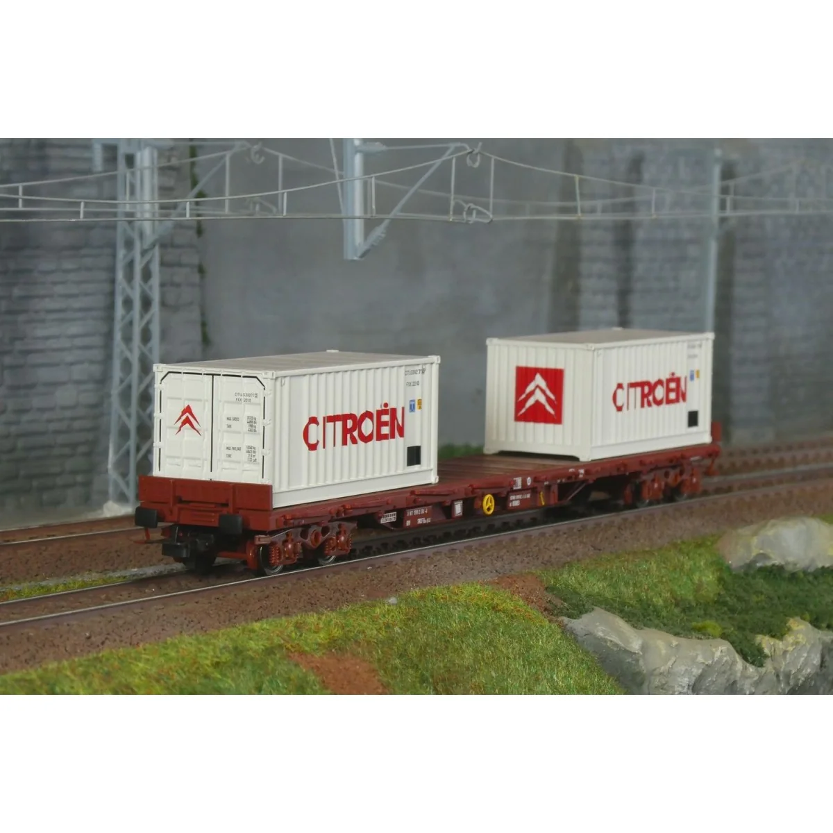 Jouef HJ6310 Flat wagon with sideboards and bogies, SNCF, loaded wi...