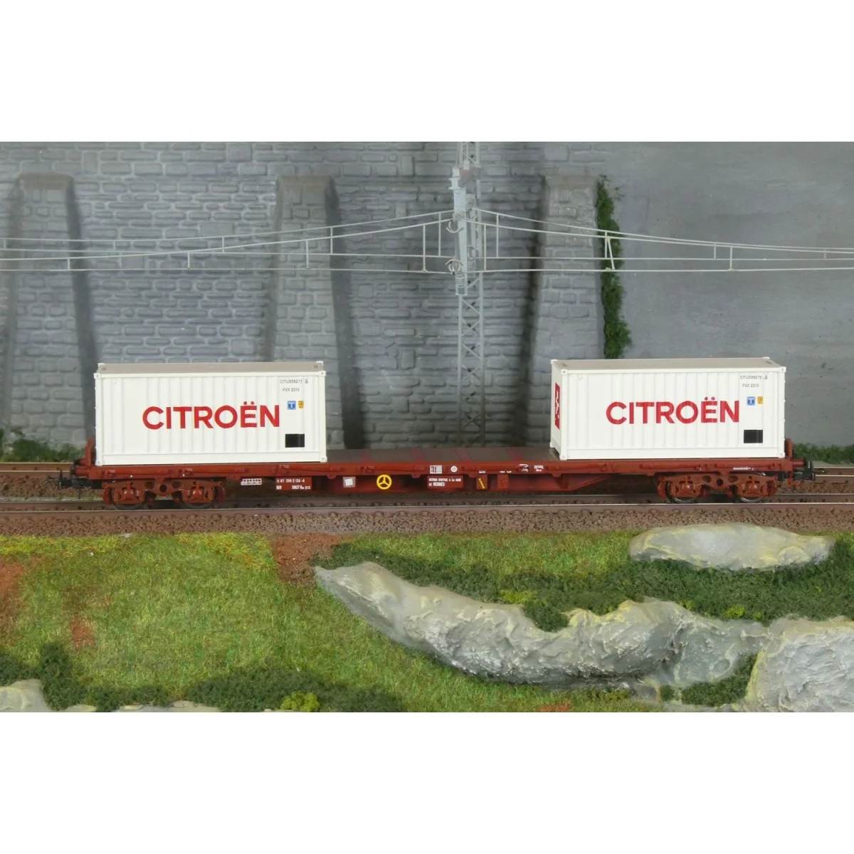 Jouef HJ6310 Wagon plat à ridelles Rs à bogies, SNCF, chargé 2 cont...