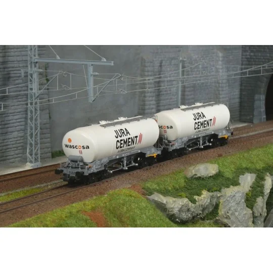 Roco_6600191-Roco 6600191 Set de 2 wagons silo, Jura Cement/Wascosa