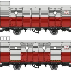 Set de 2 wagons fourgons CFC, rouge/gris, ep. III-IV, HOm - Ree Mod...