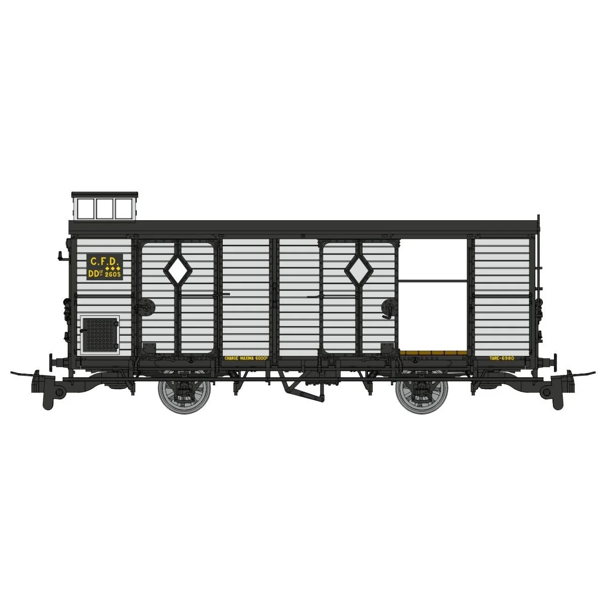 CFD baggage car, light grey, era III-IV, 2 open doors, HOm - Ree Mo...