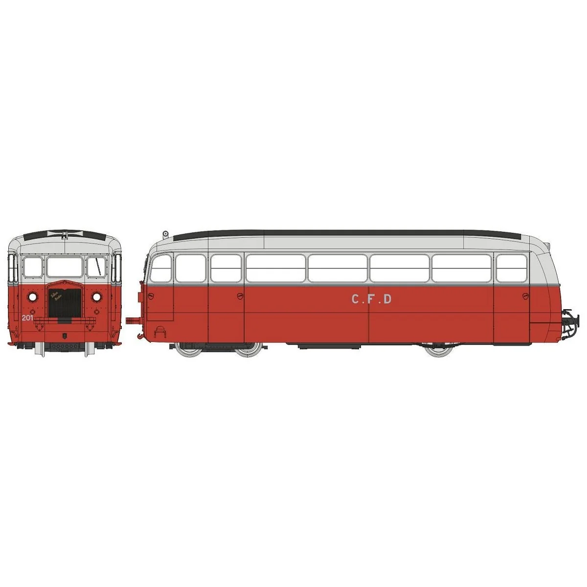 De Dion Type ND railcar, CFD Vivarais-Lozère, No. 201, Red/Pearl Gr...