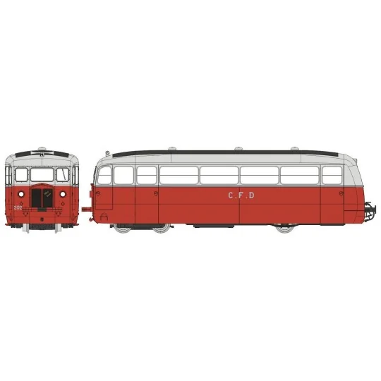 VM-054.S-Autorail DE DION Type ND, CFD Vivarais-Lozère, N°202, Rouge/Gris Perle, HOm - Ree Modeles VM054