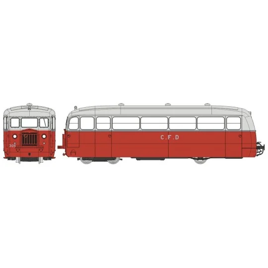 VM-056-Autorail DE DION Type NC, CFD Charentes & Deux-Sèvres, N°305, Rouge/Gris Perle, HOm, digital sonore - Ree Modeles VM056.S