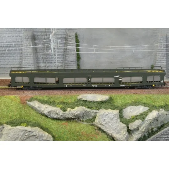 HJS4211-Wagon porte-autos DD DEV 66, SNCF, livrée verte, logo blanc Encadré, avec panneaux semi-transparents, ép. IV-V - Jouef HJ4209