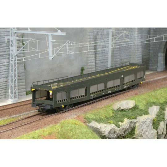 HJS4211-SNCF DD DEV 66 car transporter wagon, green livery, white framed logo, with semi-transparent panels, era IV-V - Jouef HJ4209