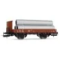 Jouef HJ5704 Flat wagon with sideboards, brown with guard's cabin, ... HJ5704-Jouef HJ5704 Flat wagon with sideboards, brown with guard's cabin, loaded with pipes, SNCF