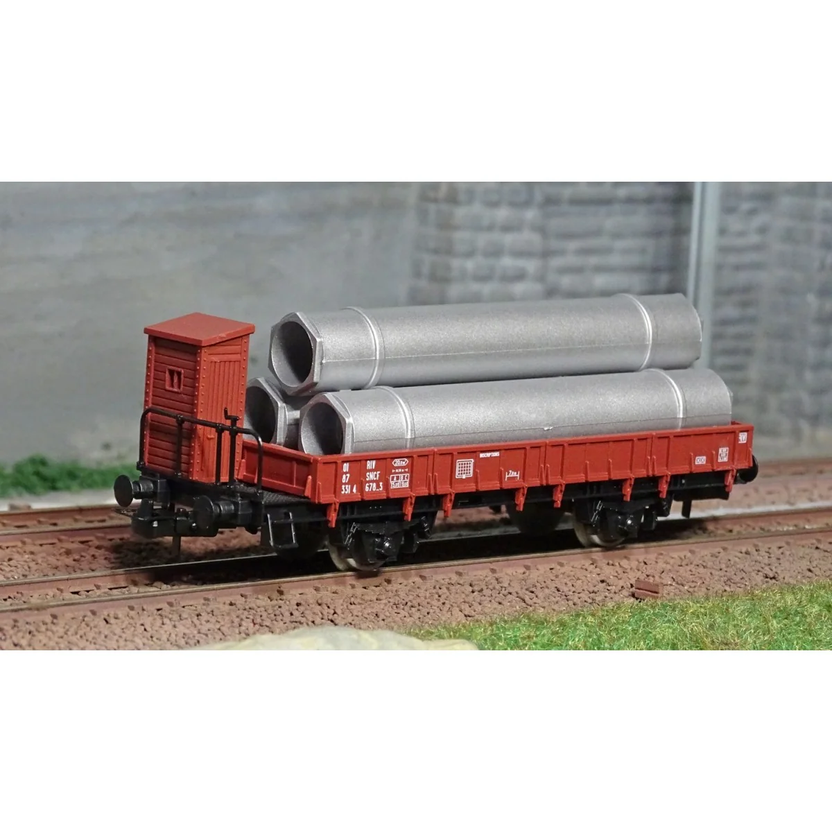 Jouef HJ5704 Flat wagon with sideboards, brown with guard's cabin, ... Jouef HJ5704 Flat wagon with sideboards, brown with guard's cabin, ...