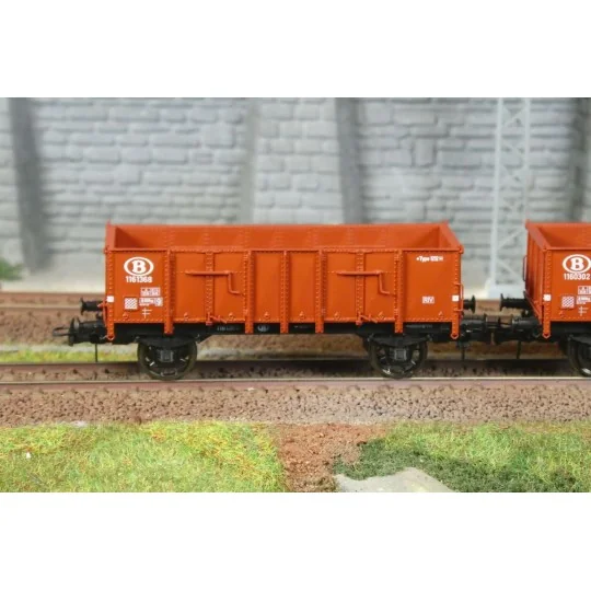 Ree Modeles WB923 Set of 2 open wagons with metal bodies, brown, SN... WB-923-Ree Modeles WB923 Set of 2 open wagons with metal bodies, brown, SNCB, ep.III