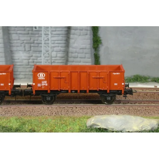WB-923-Ree Modeles WB923 Set de 2 wagons Tombereau caisse métallique, brun, SNCB, ep.III