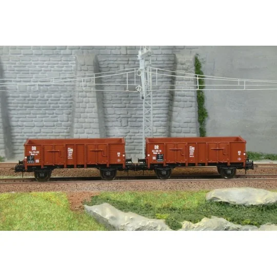 WB-931-Ree Modeles WB931 Set de 2 wagons Tombereau caisse bois, DR, ep.IV