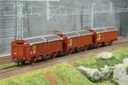 Set of 3 sliding roof wagons, type Tms, SNCF, HO - Roco 6600173
