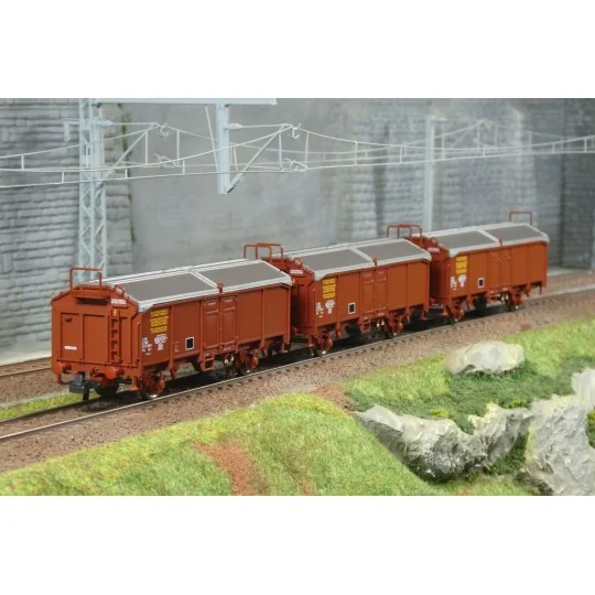 Set of 3 sliding roof wagons, type Tms, SNCF, HO - Roco 6600173 Roco_6600173-Set of 3 sliding roof wagons, type Tms, SNCF, HO - Roco 6600173