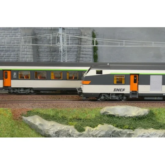 LSM_41250DC-LS Models 41250DC Set de 3 voitures Corail d’origine VU + VTU, voiture pilote, SNCF, logo encadré, éclairage