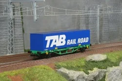 Wagon plat 2 essieux avec conteneur 40' Tab Rail Road SNCF - Piko 9...