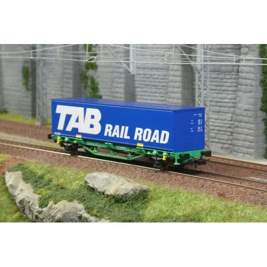 Piko 97167 2-axle flat wagon with 40' Tab Rail Road container Piko_97167-Piko 97167 2-axle flat wagon with 40' Tab Rail Road container