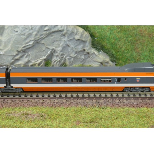 KATO_10-2084-Kato 10-2084 Set of 5 additional TGV Sud-Est SNCF cars, Original Orange, No. 84, N 1/160