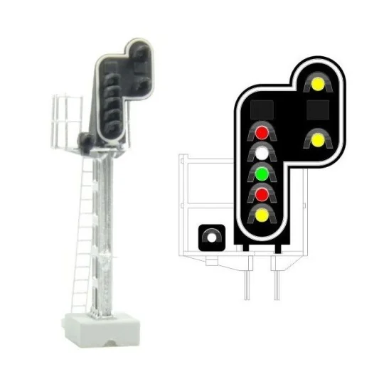 MAFEN_413215-MAFEN 413214 Main signal with 7 LED lights (purple/green/red/yellow/white + double yellow), SNCF, N scale