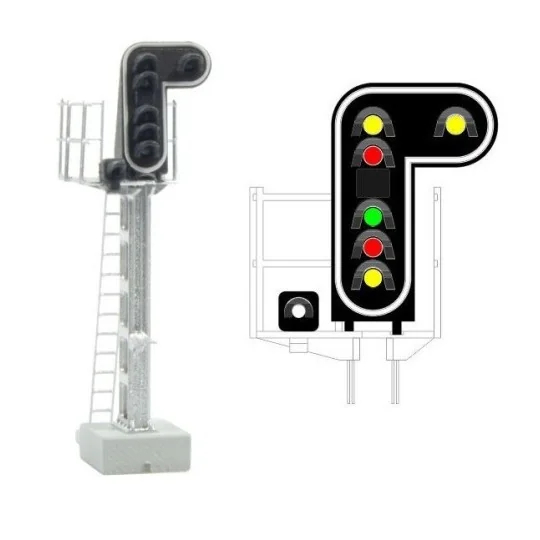 MAFEN_413209-MAFEN 413212 Main signal with 8 LED lights (double yellow/violet/white/green/red/yellow/white), SNCF, N scale