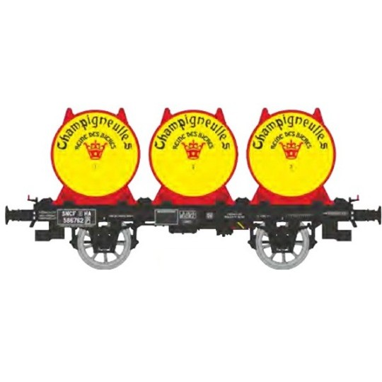 WB-990-Flat wagon OCEM 19 + 4 beer containers CHAMPIGNEULLES- REE Models - WB989 - HO
