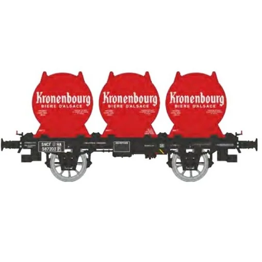 OCEM 19 flat wagon + 4 Kronenbourg beer containers - REE Models - W... WB-992-OCEM 19 flat wagon + 4 PELFORTH beer containers - REE Models - WB991 - HO - WB-992
