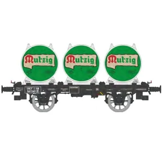 OCEM 19 flat wagon + 4 MUTZIG beer containers - REE Models - WB994 ... WB-994-OCEM 19 flat wagon + 4 Kronenbourg beer containers - REE Models - WB992 - HO - WB-994