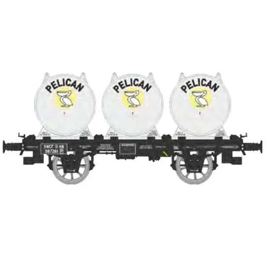 OCEM 19 flat wagon + 4 Pelican beer containers - REE Models - WB993... WB-993-OCEM 19 flat wagon + 4 Kronenbourg beer containers - REE Models - WB992 - HO - WB-993