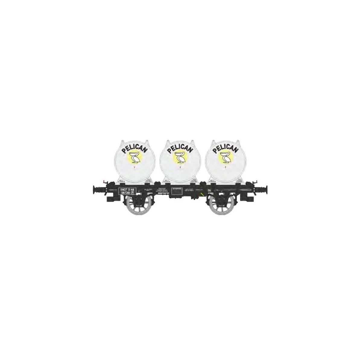 OCEM 19 flat wagon + 4 Pelican beer containers - REE Models - WB993... OCEM 19 flat wagon + 4 Pelican beer containers - REE Models - WB993...