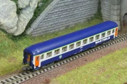 UIC B9c9x 2nd class sleeping car. Wasteels white framed logo SNCF -...