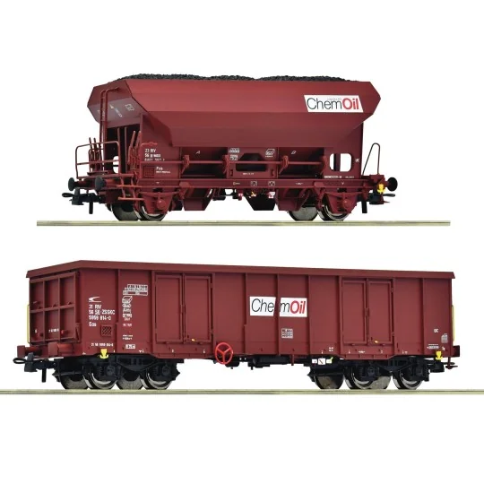 Set de 2 wagons de marchandises Chemoil - Roco 6600221, H0 1/87 ROCO_6600221-Set de 2 wagons de marchandises Chemoil - Roco 6600221, H0 1/87