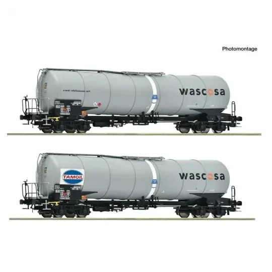 Set of 2 Zacns tank cars with Wascosa/Tamoil bogies - Roco 6600232,... ROCO_ 6600232-Set of 2 Zacns Wascosa/Tamoil tank wagons - Roco, H0 1/87 - ROCO_ 6600232