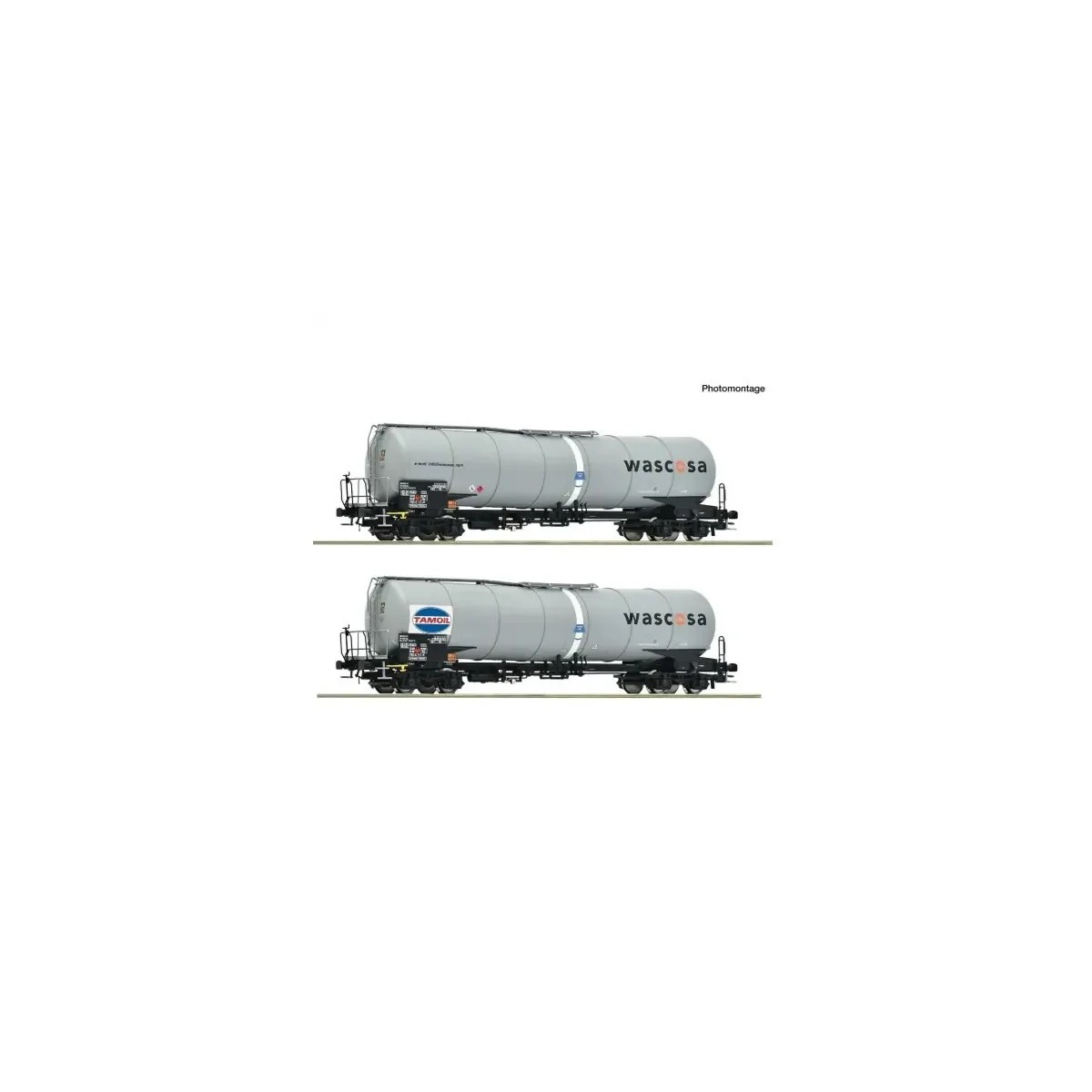 Set of 2 Zacns tank cars with Wascosa/Tamoil bogies - Roco 6600232,... Set of 2 Zacns tank cars with Wascosa/Tamoil bogies - Roco 6600232,...