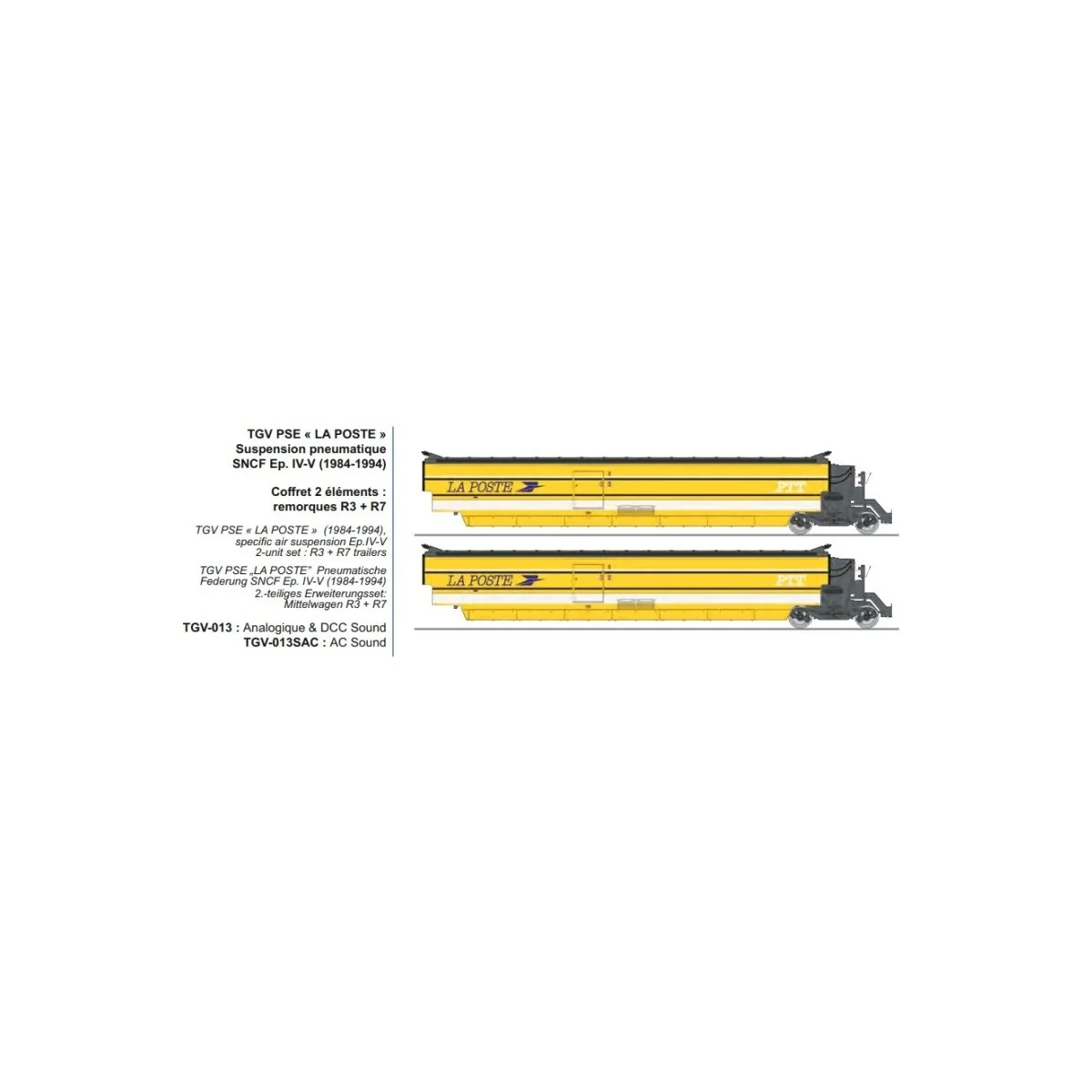 Coffret 3 remorques complémentaires TGV PSE « La Poste » SNCF - REE... Coffret 3 remorques complémentaires TGV PSE « La Poste » SNCF - REE...