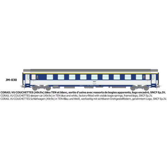 CORAIL A9c9x sleeper car, framed logo - HO - REE JM030 JM-030-*CORAL A9c9x sleeper car, framed logo - HO - REE JM030 - JM-030