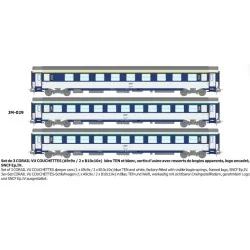 Set de 3 voitures VU couchettes CORAIL A9c9x / B10c10x - HO - REE J...