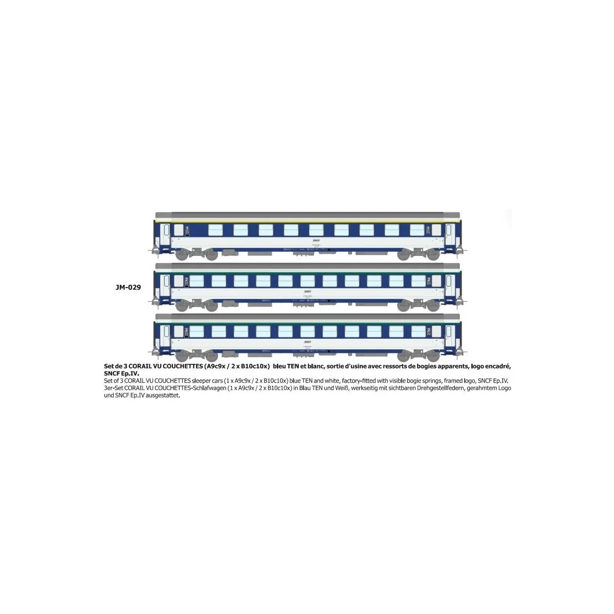 Set de 3 voitures VU couchettes CORAIL A9c9x / B10c10x - HO - REE J... Set de 3 voitures VU couchettes CORAIL A9c9x / B10c10x - HO - REE J...