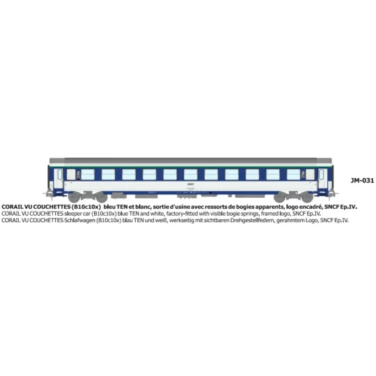 Voiture VU couchettes CORAIL B10c10x, logo encadré - HO - REE JM031 JM-031-Voiture VU couchettes CORAIL B10c10x, logo encadré - HO - REE JM031