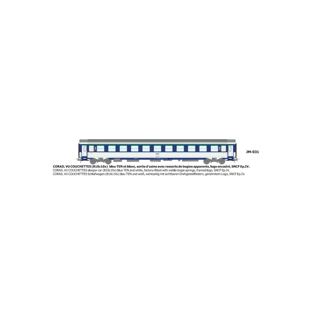 Voiture VU couchettes CORAIL B10c10x, logo encadré - HO - REE JM031 Voiture VU couchettes CORAIL B10c10x, logo encadré - HO - REE JM031