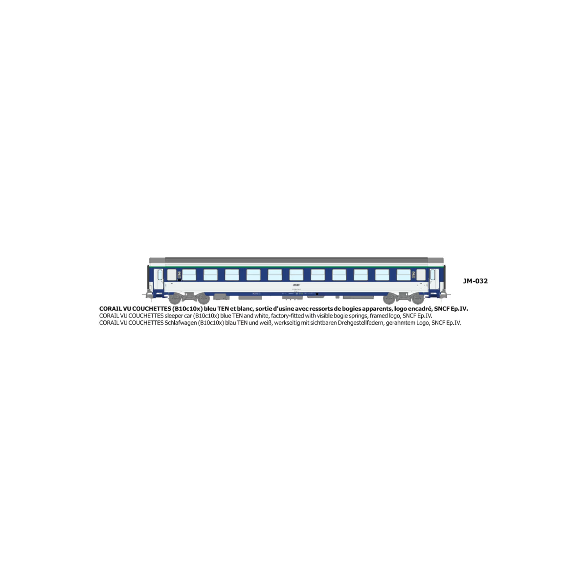 CORAIL B10c10x sleeper car, framed logo - HO - REE JM032 CORAIL B10c10x sleeper car, framed logo - HO - REE JM032