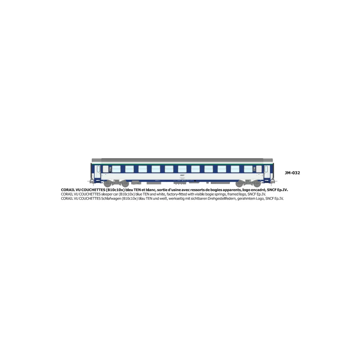 Voiture VU couchettes CORAIL B10c10x, logo encadré - HO - REE JM032 Voiture VU couchettes CORAIL B10c10x, logo encadré - HO - REE JM032