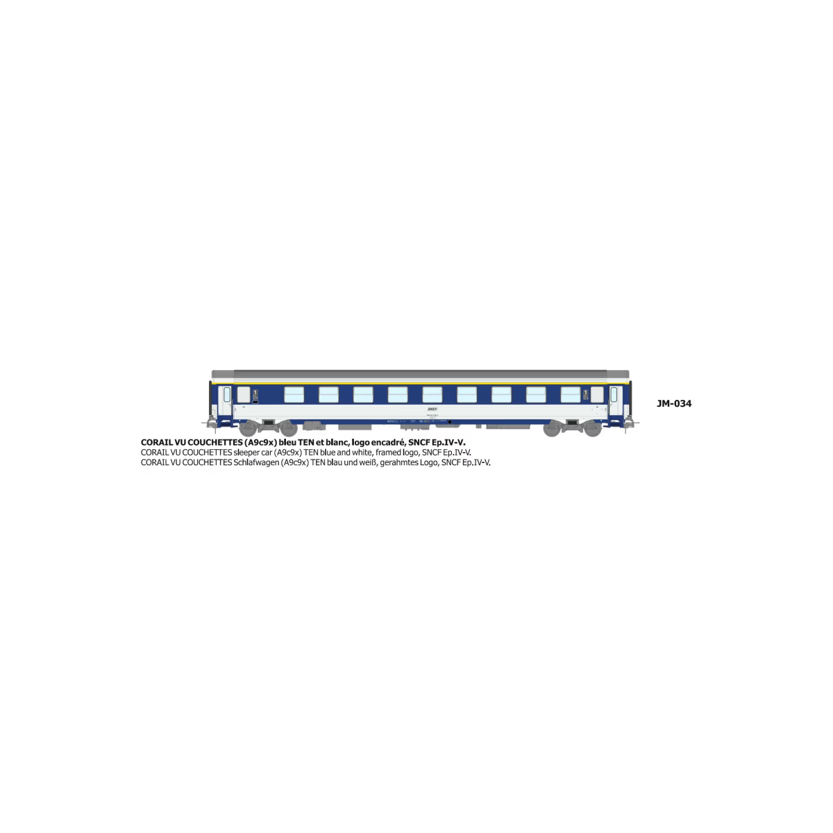 Voiture VU couchettes CORAIL A9c9x, logo encadré - HO - REE JM034 Voiture VU couchettes CORAIL A9c9x, logo encadré - HO - REE JM034