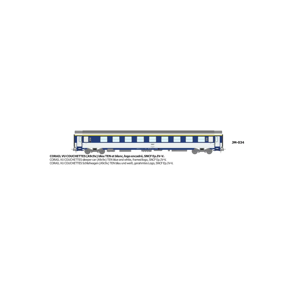 Voiture VU couchettes CORAIL A9c9x, logo encadré - HO - REE JM034 Voiture VU couchettes CORAIL A9c9x, logo encadré - HO - REE JM034