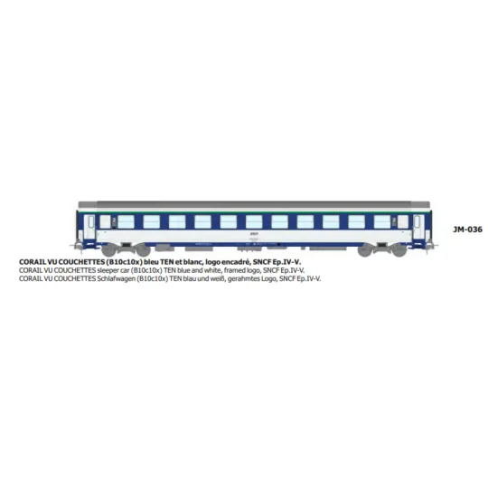 JM-036-CORAIL B10c10x sleeper car, framed logo - HO - REE JM036