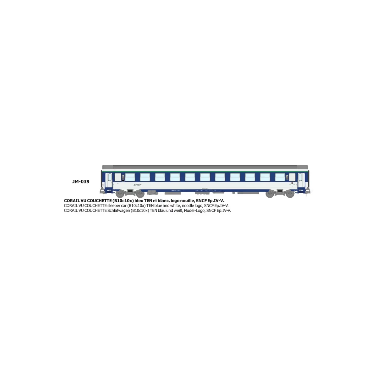 CORAIL B10c10x sleeper car, noodle logo - HO - REE JM039 CORAIL B10c10x sleeper car, noodle logo - HO - REE JM039