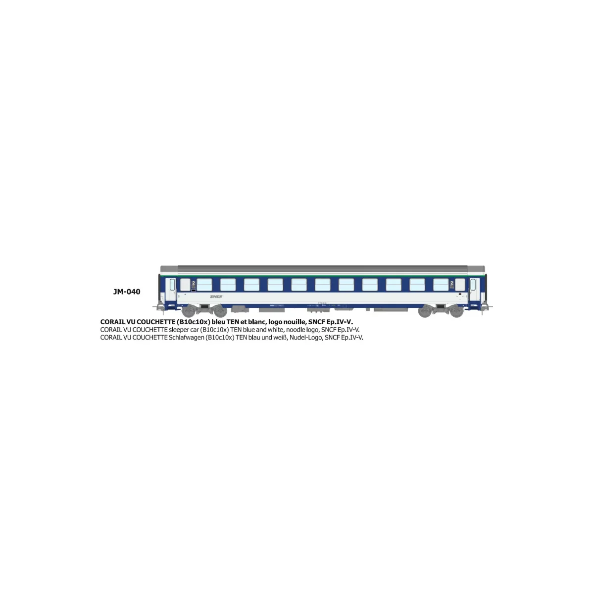 Voiture VU couchettes CORAIL B10c10x, logo nouille - HO - REE JM040 Voiture VU couchettes CORAIL B10c10x, logo nouille - HO - REE JM040