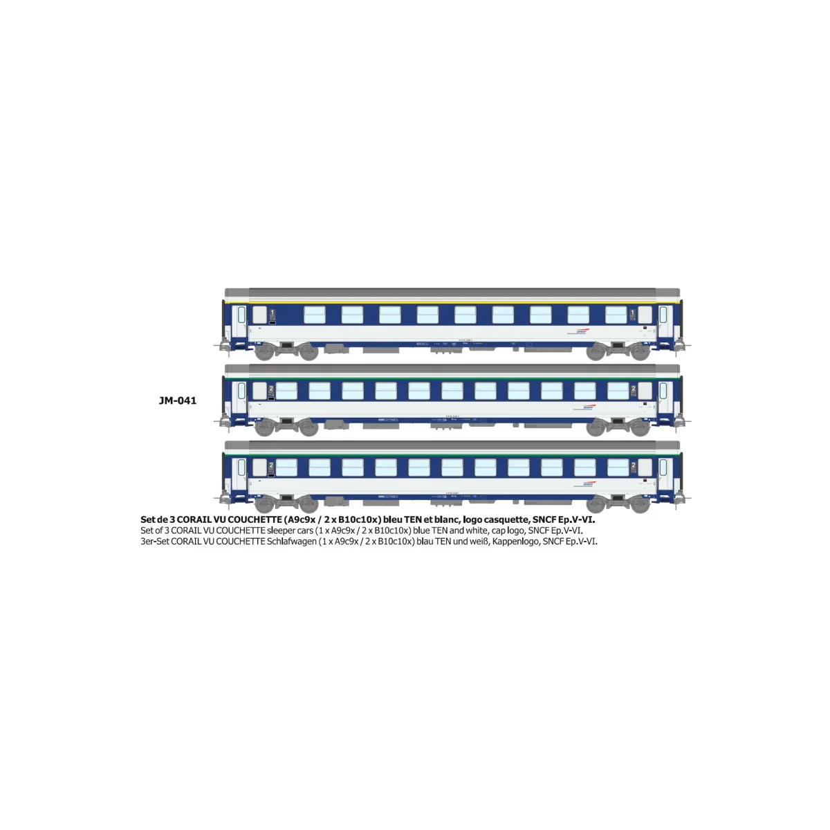 Set of 3 CORAIL VU sleeper cars A9c9x + 2x B10c10x, cap logo - REE ... Set of 3 CORAIL VU sleeper cars A9c9x + 2x B10c10x, cap logo - REE ...