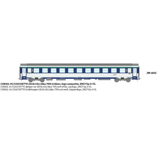 JM-043-Voiture VU couchettes CORAIL B10c10x, logo casquette - HO - REE JM043