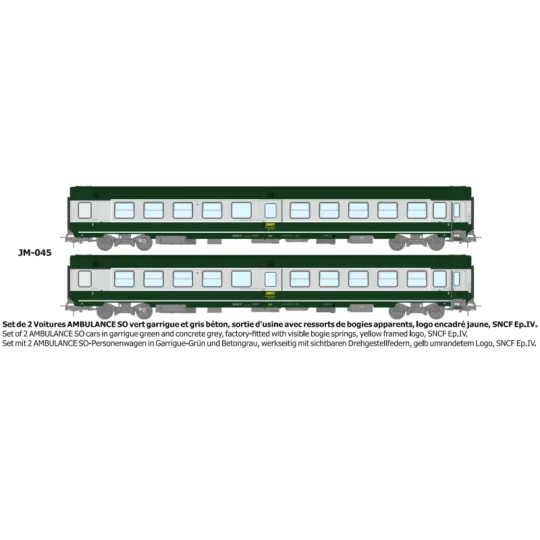 JM-045-Set de 2 voitures AMBULANCE vert/gris, logo encadré jaune - REE JM045 - HO 1/87